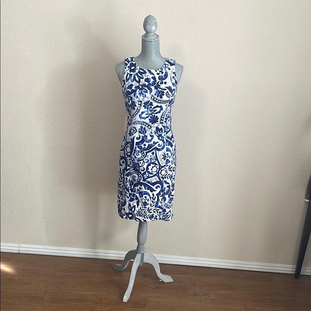 Ralph Lauren Blue and White One Shoulder Maxi Dress